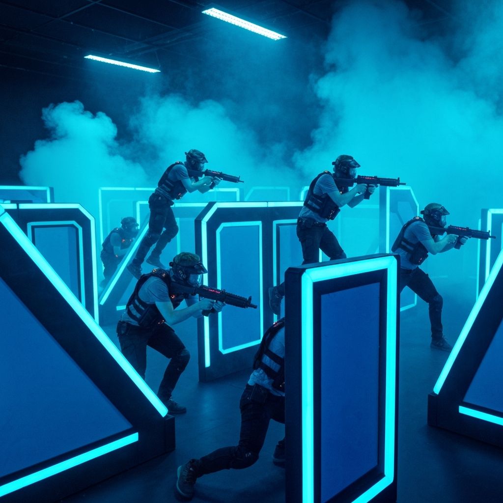 Professional laser tag arena with neon lighting